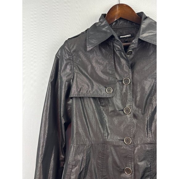 Women’s Attitude by Jay Manuel Size 12 Shiny Black/Grey Trench Coat with Removab - Picture 2 of 7